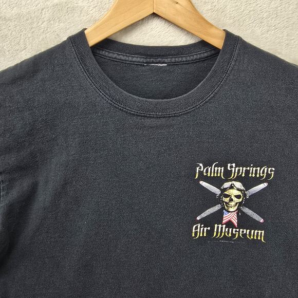Palm Springs Air Museum Shirt Mens Medium Black Vintage Skull Grunge - Picture 4 of 8